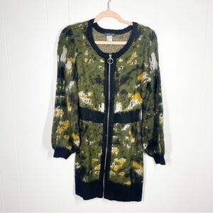 Venus Green Camo Full Zip Front Long Sleeve Sweater Dress Small